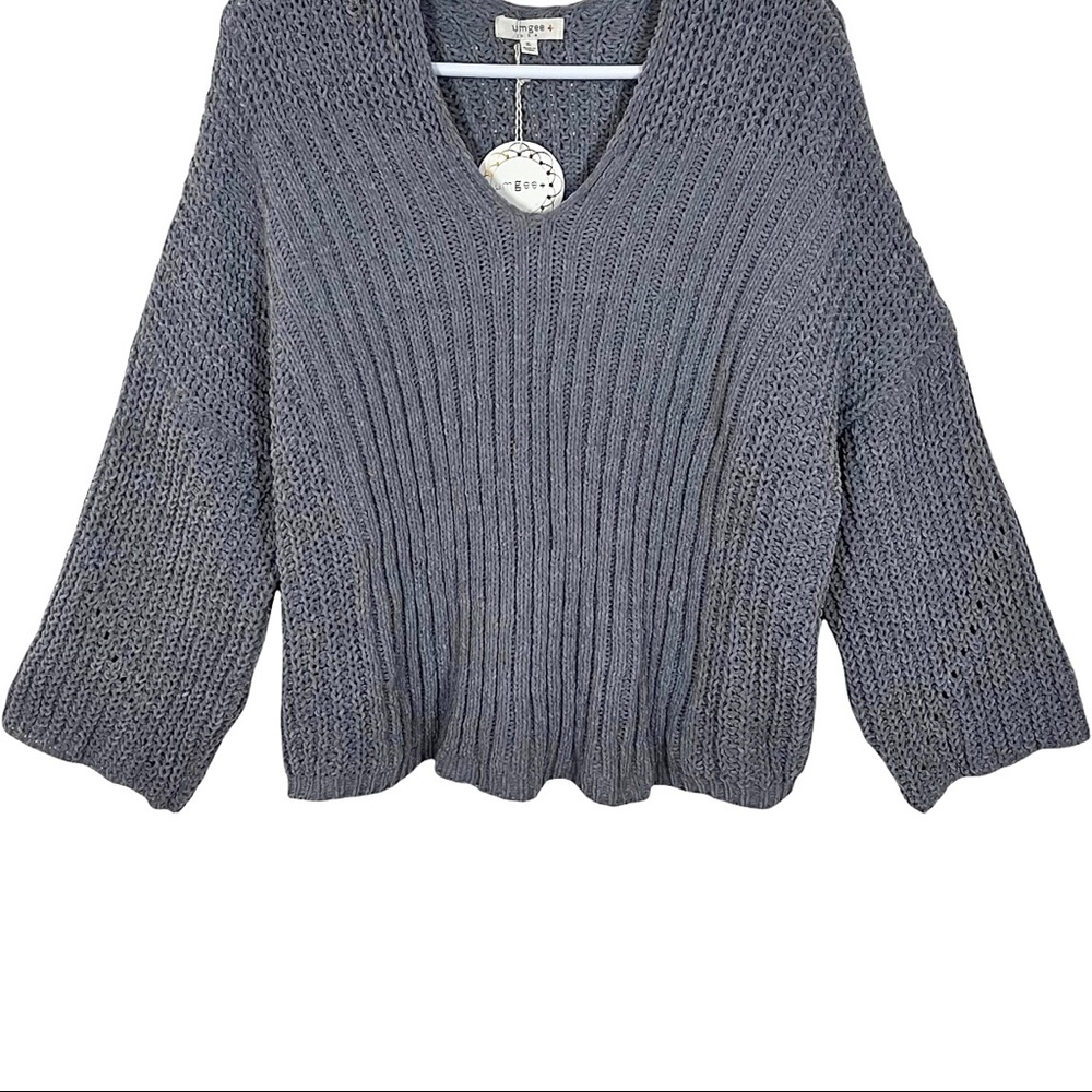 Umgee Oversized Chenille Loose Knit Wide Neckline V-neck Sweater - Picture 7 of 16